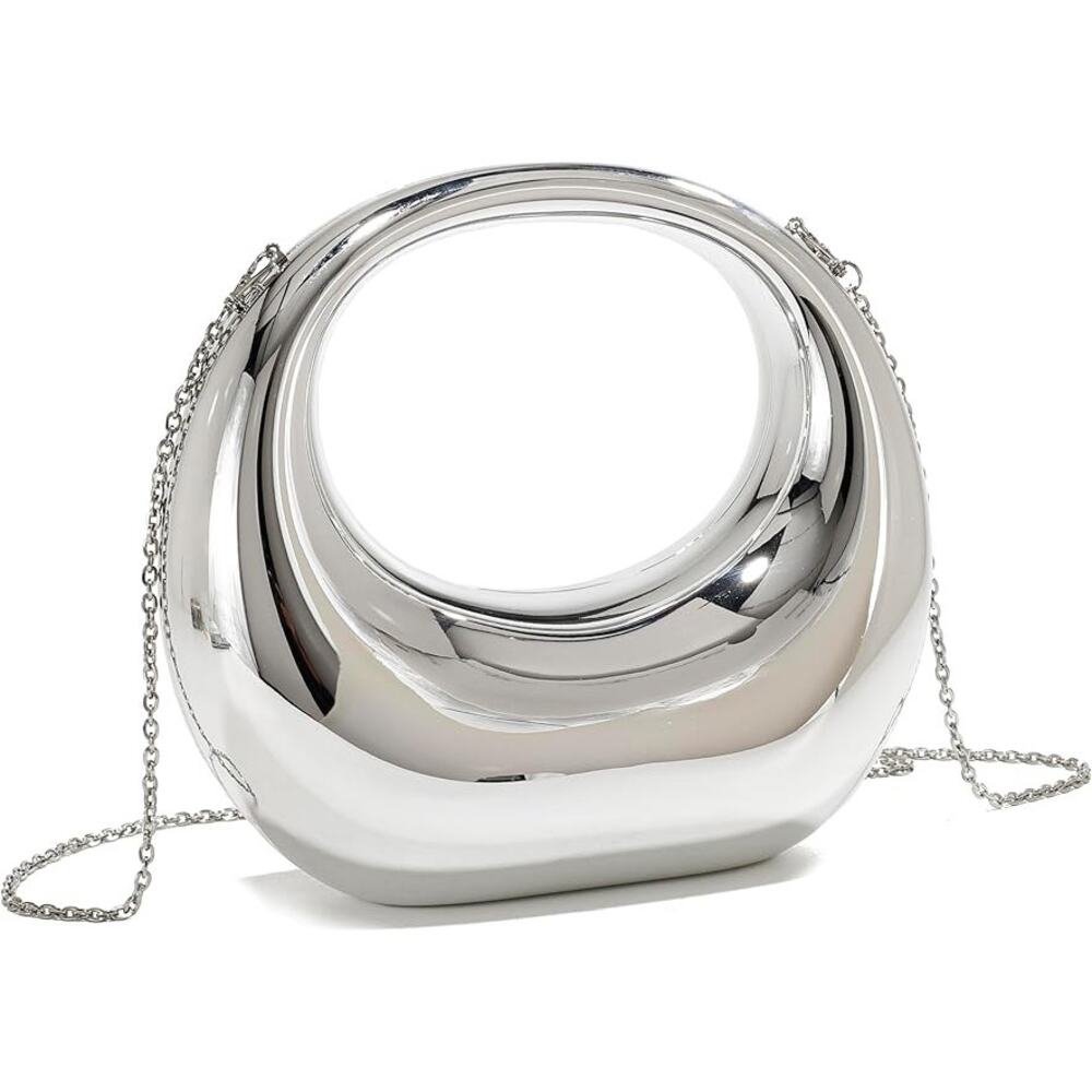 Beautiful Chic Silver Evening Clutch Handbag Purse w/ crossbody chain strap - Picture 4 of 6